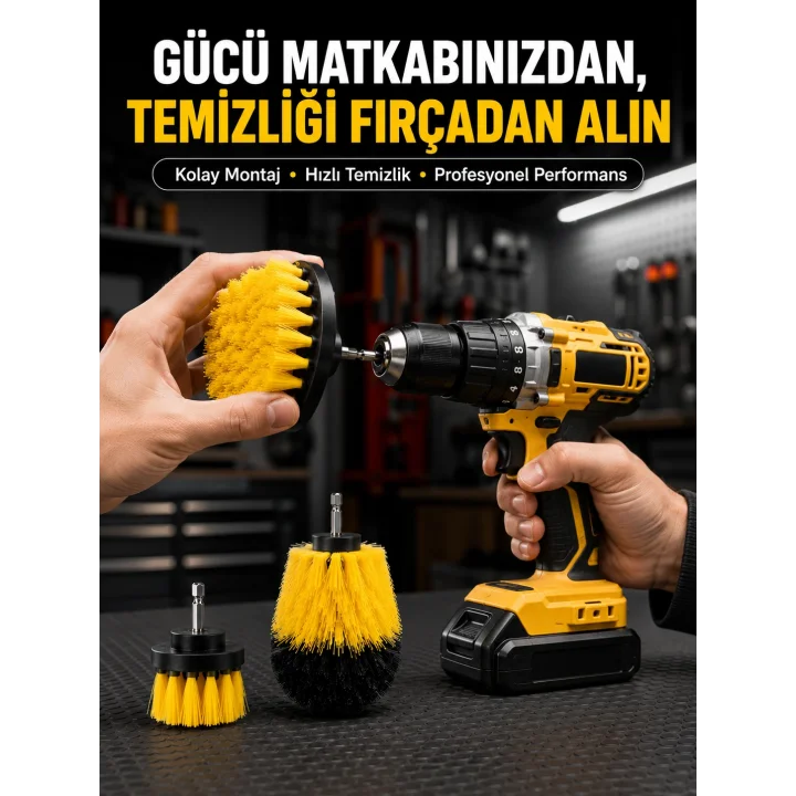 Mey İthalat® Matkap Uyumlu Temizlik Fırçası Seti 3’lü Çok Amaçlı