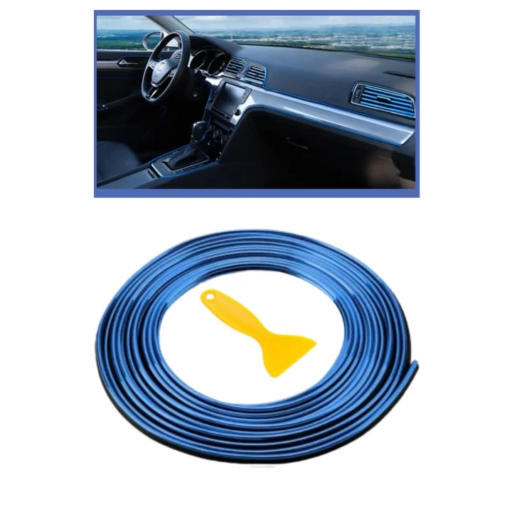 Mey İthalat®  Mavi Araba OtoTrim Dekorasyon Şeridi Kauçuk Elastik Kolay Kurulum 5 metre Şerit Bant
