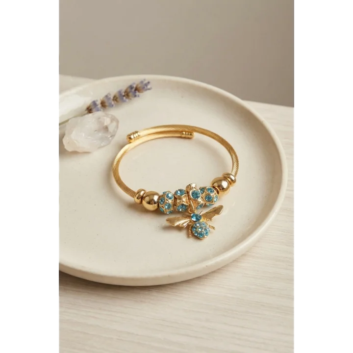 Mey İthalat® Mavi Arı Model Gold Renk Charm Bileklik