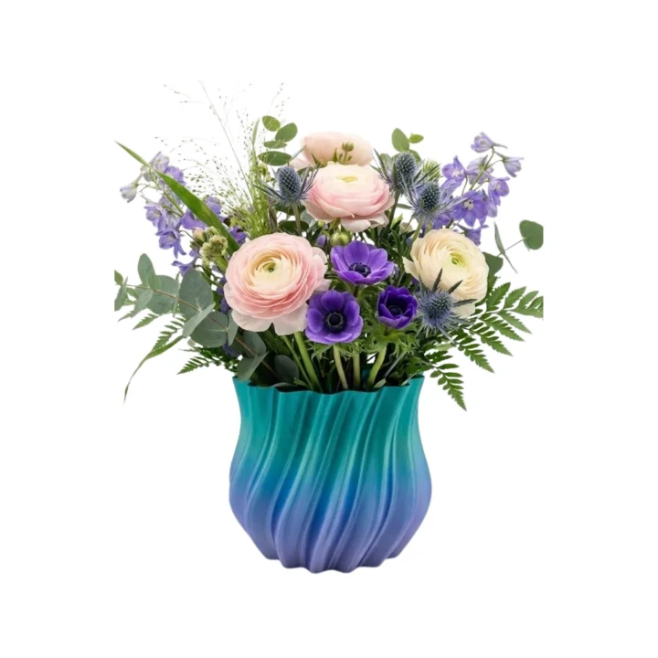 Mey İthalat® Mavi Degrade Kıvrımlı 3D Vazo Minimal Modern Ev Dekoru