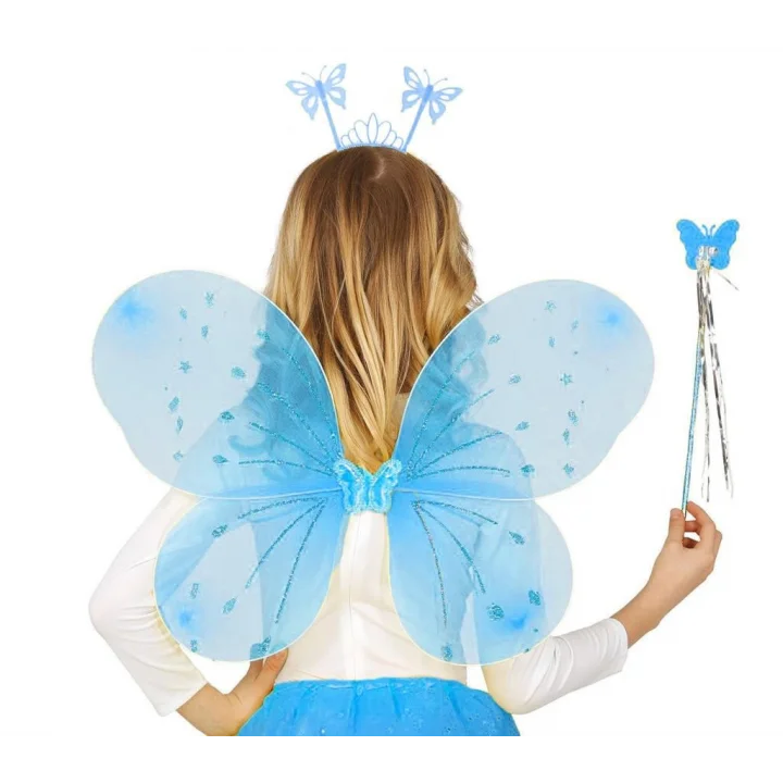 Mey İthalat® Mavi Erkek-Kız Seti – 50 cm Kanadı, Taç ve Asa