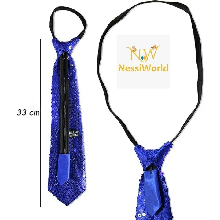 Mey İthalat® Mavi Pul Payetli Işıltılı Parti Kravatı 33 cm