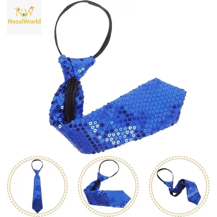 Mey İthalat® Mavi Pul Payetli Işıltılı Parti Kravatı 33 cm