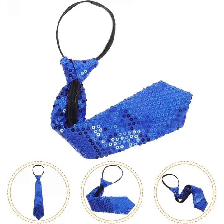 Mey İthalat® Mavi Renk Pul Payetli Işıltılı Parti Kravatı 33 cm