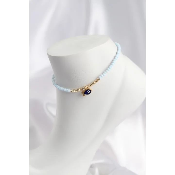 Mey İthalat® Mavi Renk Boncuklu Balık Figürlü Halhal