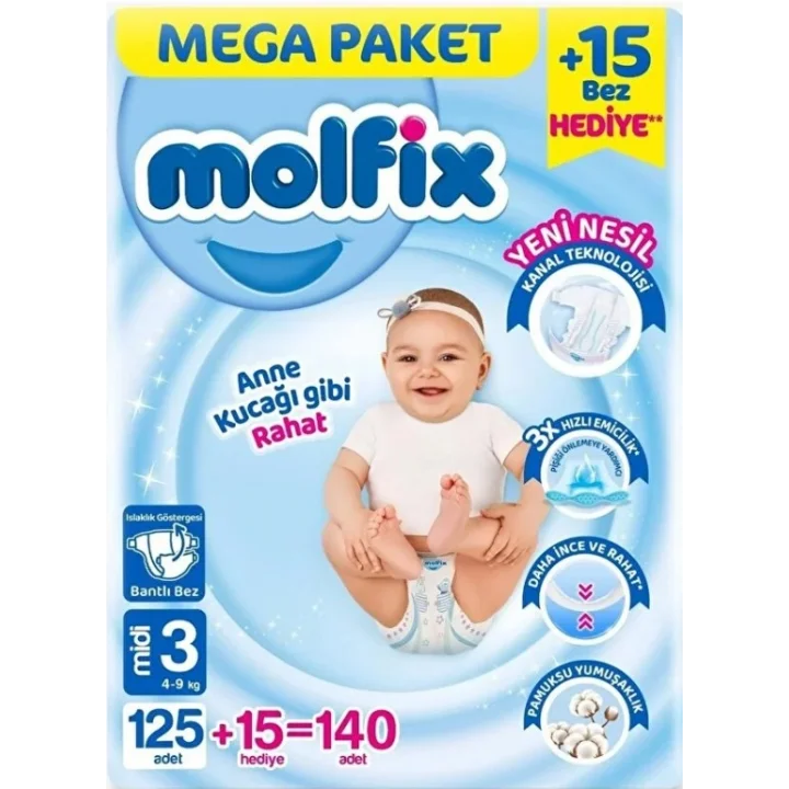 Mey İthalat® Mega Paket Bebek Bezi 3 Beden 4-9 Kg 140 Adet