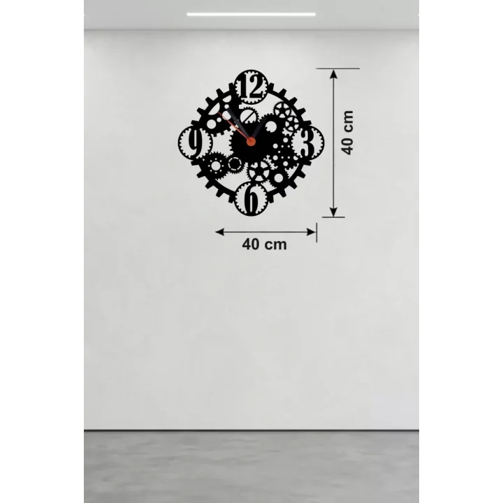 Mey İthalat® Mekanik Dişli Çark Tasarım Ahşap Duvar Saati - 40x40 cm Steampunk Dekor