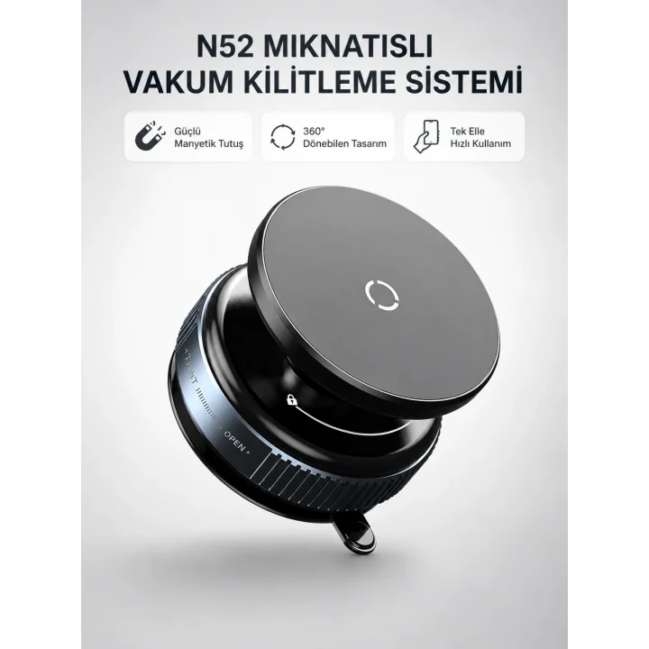 Mey İthalat® Mıknatıslı Araç Telefon Tutucu Vakum Teknolojili 360° Ayarlanabilir