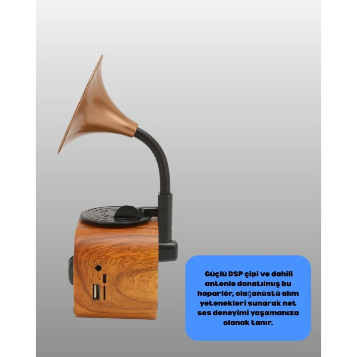 Mey İthalat® Mini Nostaljik Bluetooth Hoparlör FM Radyo 8 Saat Batarya