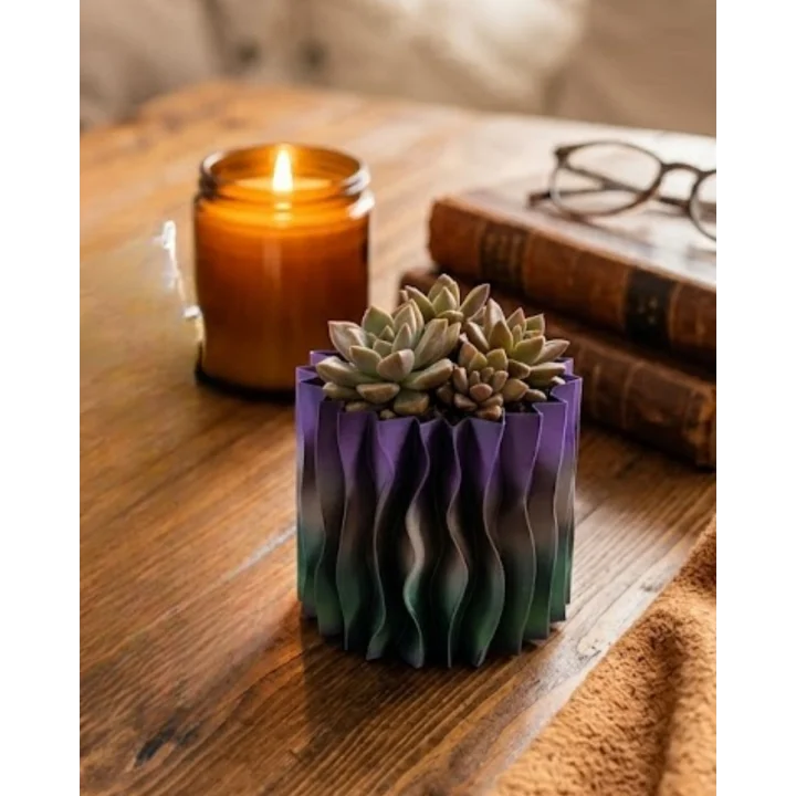 Mey İthalat® Minimalist Dalgalı Tasarımlı Mor Dekoratif 3D Vazo Masa Dekoru