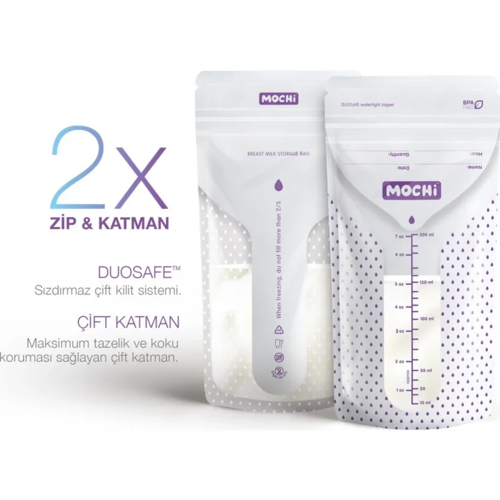 Mey İthalat® Mochi Anne Sütü Saklama Poşeti 50 Adet 200ml