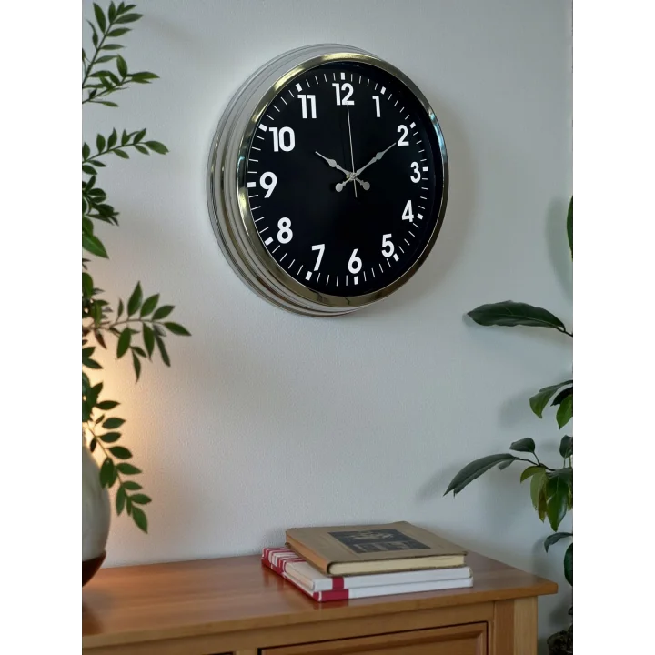 Mey İthalat® Modern 40 Cm Metal Krom Standart Duvar Saati