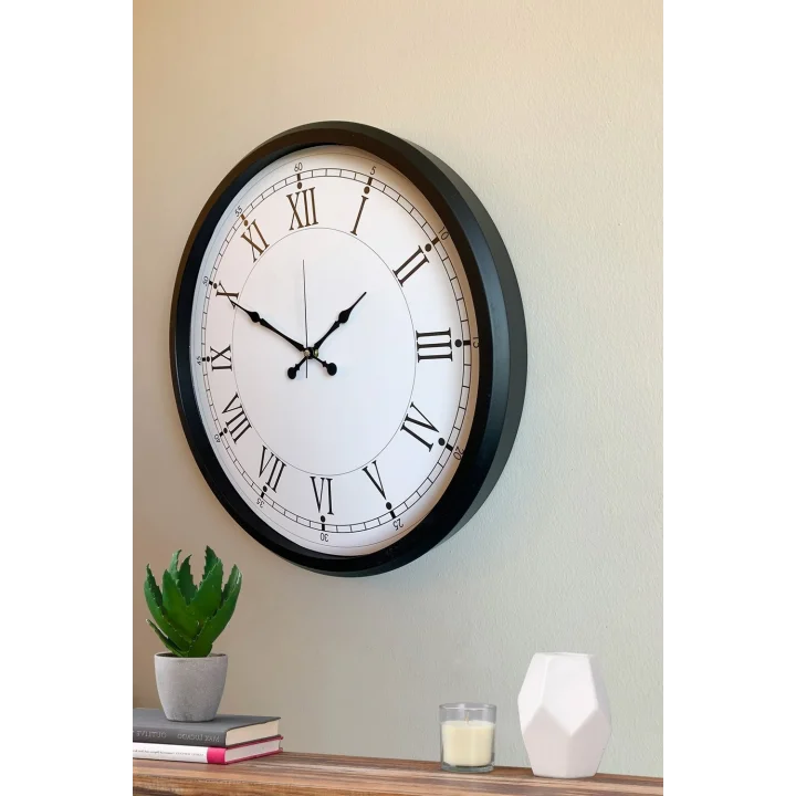 Mey İthalat® Modern 52 Cm Black & White Roma Rakamlı Metal Duvar Saati