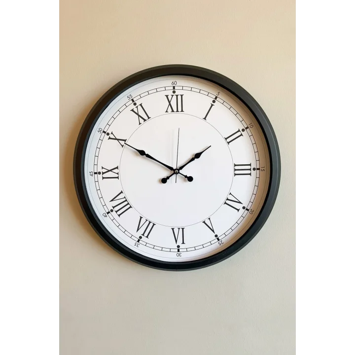 Mey İthalat® Modern 52 Cm Black & White Roma Rakamlı Metal Duvar Saati