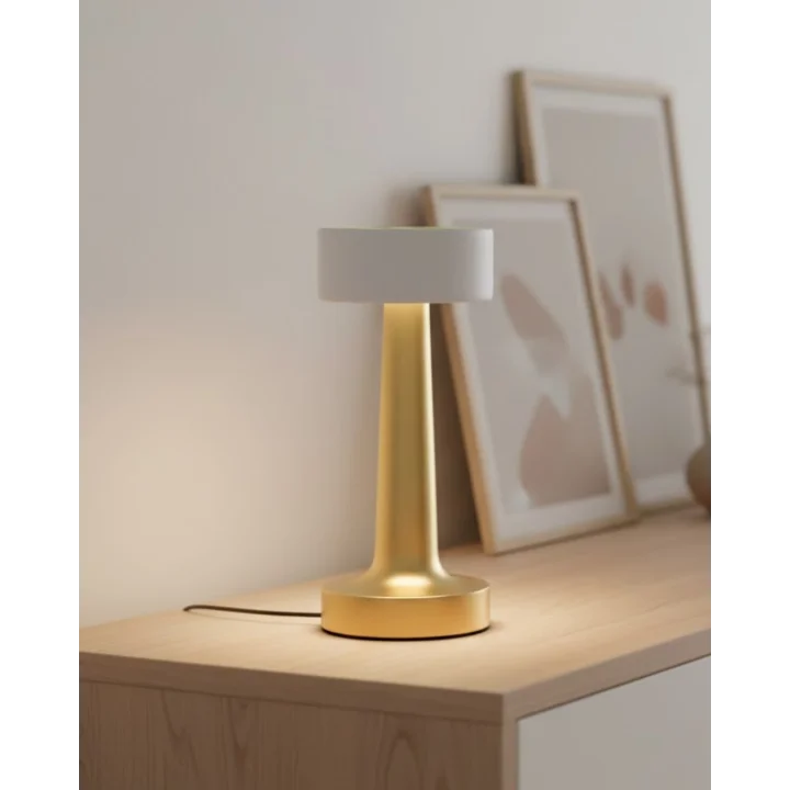 Mey İthalat® Modern Altın Gövdeli LED Masa Lambası 3 Işık Modlu