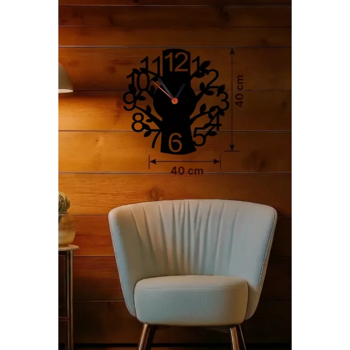 Mey İthalat® Modern Hayat Ağacı Tasarım Ahşap Duvar Saati - 40x40 cm Dekoratif