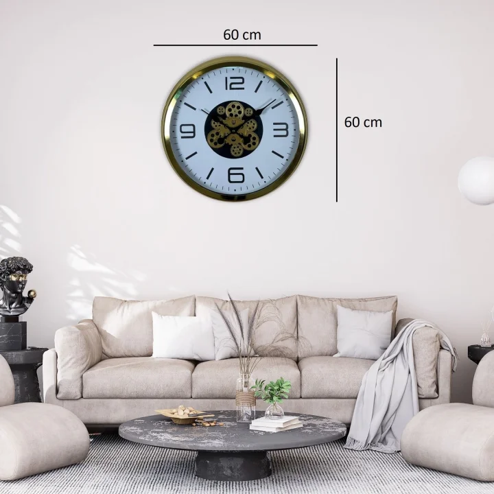 Mey İthalat® Modern Prestige Gold 60 Cm Çarklı Duvar Saati