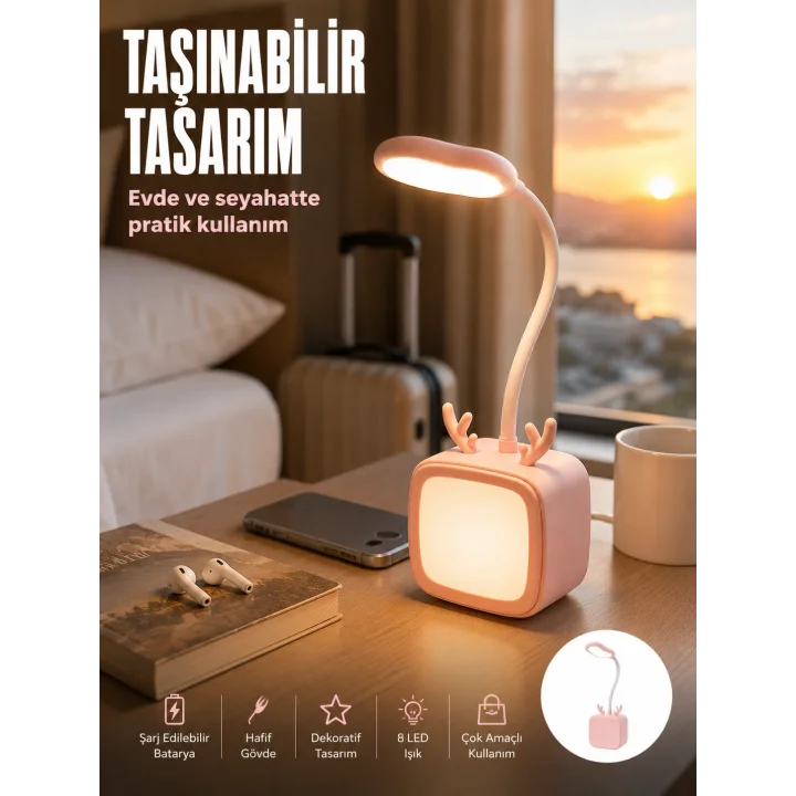 Mey İthalat® Modern Tasarımlı Şarj Edilebilir LED Gece Lambası