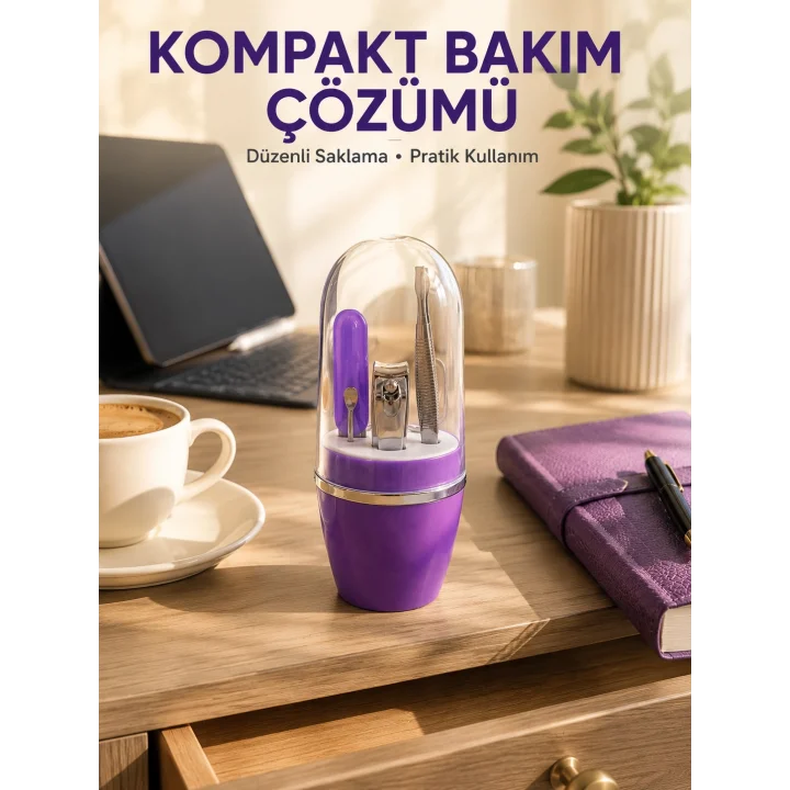 Mey İthalat® Mor Tırnak Bakım Seti Cımbız Makas Törpü ve Tırnak Makası