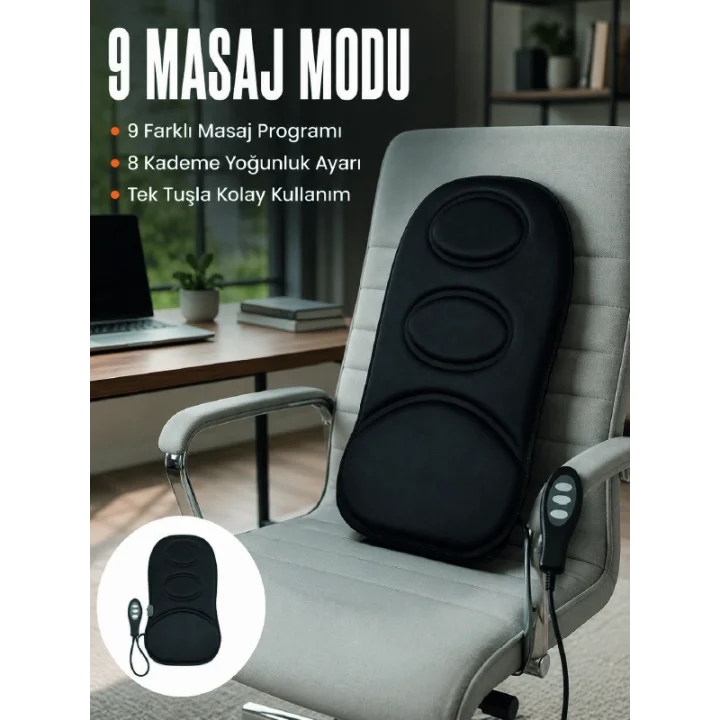 Mey İthalat® Motorlu Isıtmalı Masaj Minderi Masaj Modlu Ev, Ofis ve Araç Koltuk Pedi