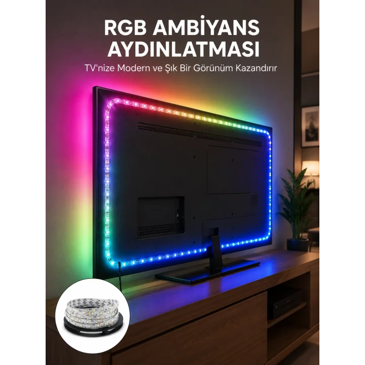 Mey İthalat® Müzikle Senkronize LED Şerit TV Aydınlatma Yeni Nesil