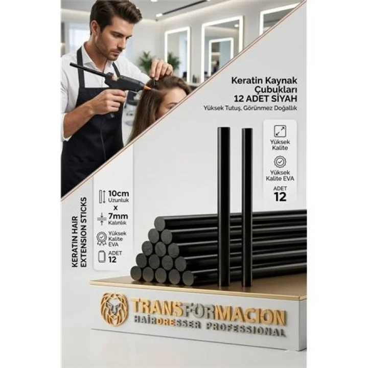 Mey İthalat®   Professional Saç Kaynak Keratin Çubuğu, 12 Adet Siyah Güçlü Yapıştırıcı   Keratin Kaynak Çubukları 720351