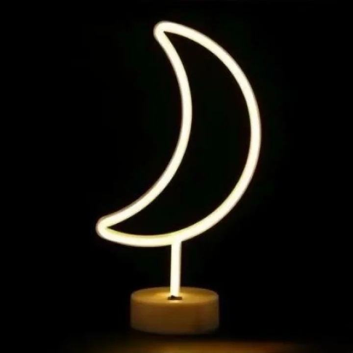 Mey İthalat® Neon Işıklı Ay Masa Gece Lambası Pil+Usb