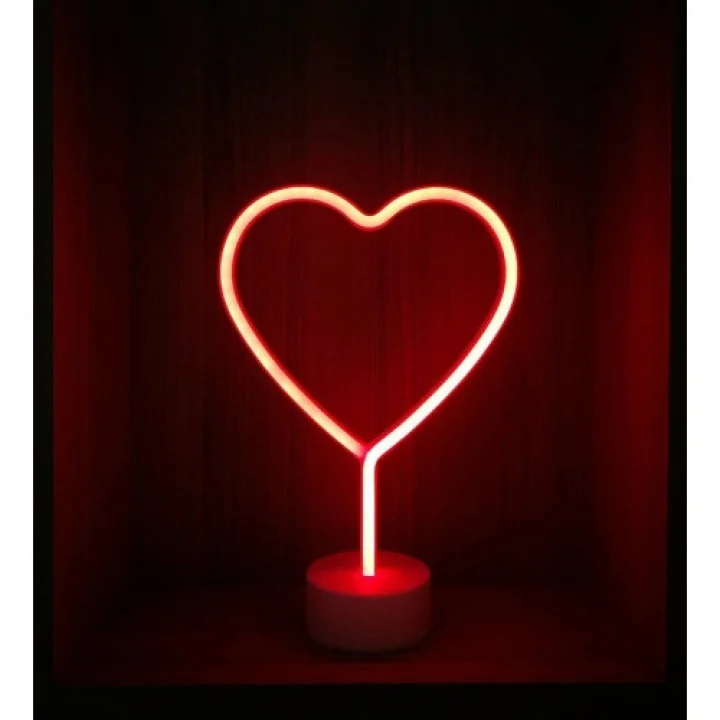 Mey İthalat® Neon Işıklı Kalp Masa Gece Lambası PİL+USB