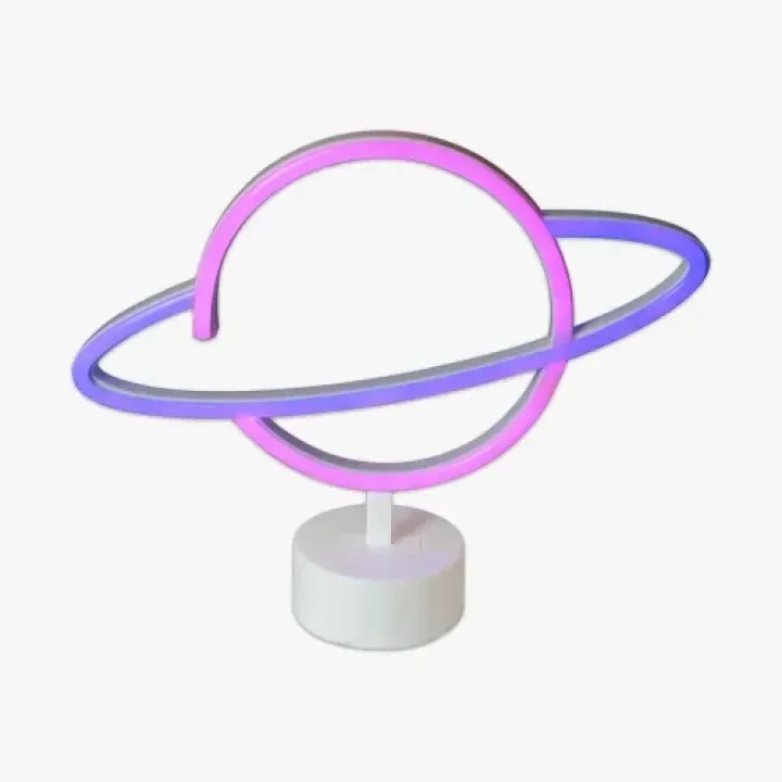 Mey İthalat® Neon Işıklı Satürn Lamba (Pil + USB)