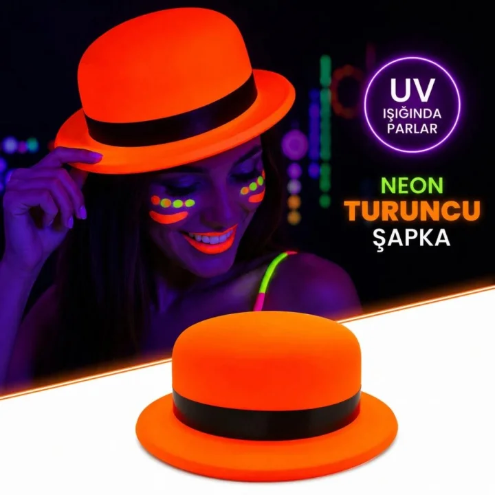Mey İthalat® Neon Turuncu UV Parti Şapkası Plastik