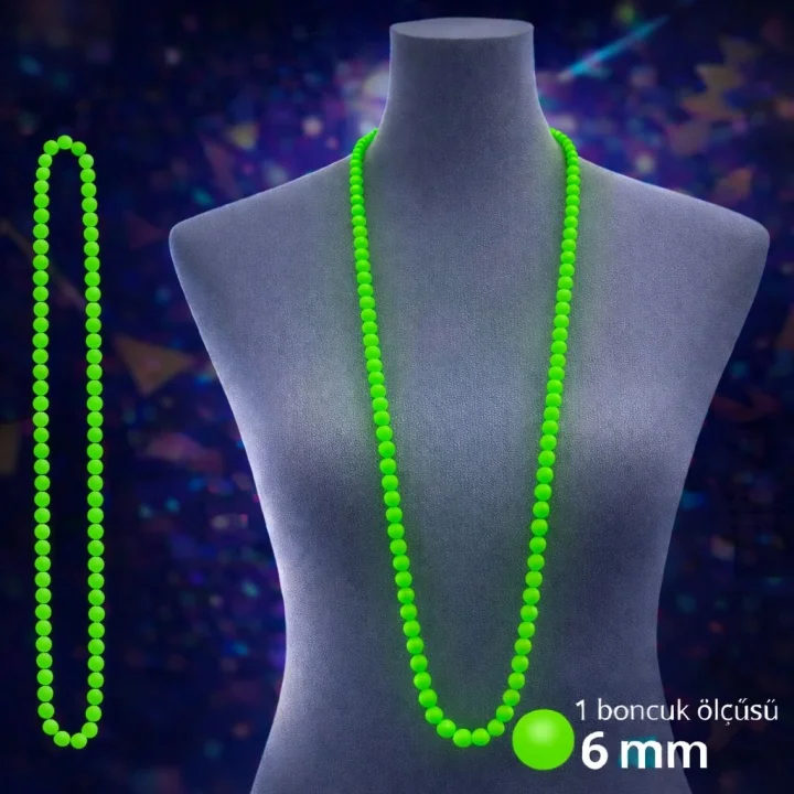 Mey İthalat® Neon Yeşil Boncuk Kolye 80 cm – Retro 80’ler 90’lar Parti Aksesuarı