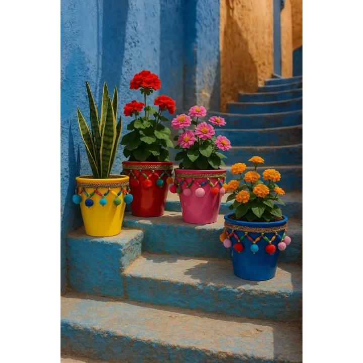 Mey İthalat®  Dekoratif Saksı Akdeniz MAVİ  Tekli