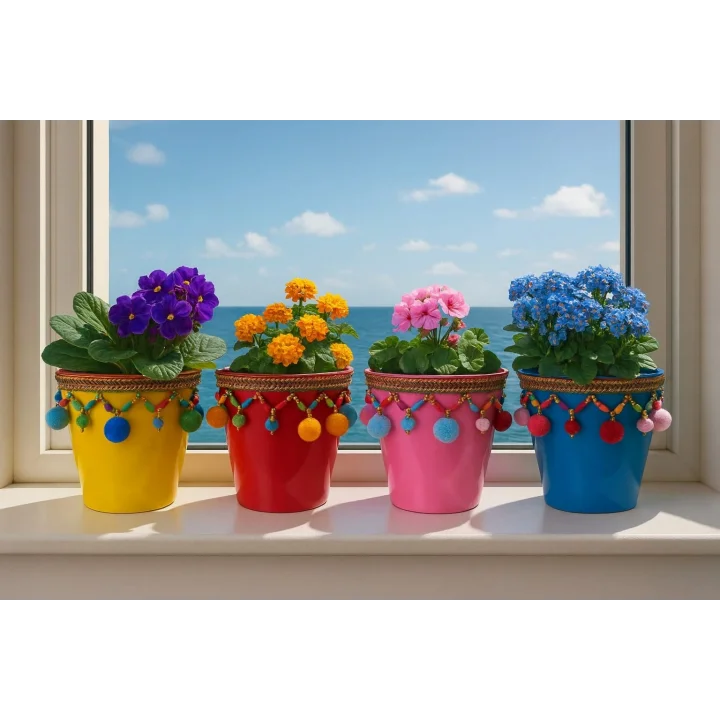 Mey İthalat®  Dekoratif Saksı Akdeniz PEMBE Tekli