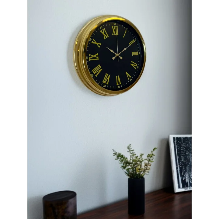 Mey İthalat® Noble Gold Black 40 Cm Metal Duvar Saati