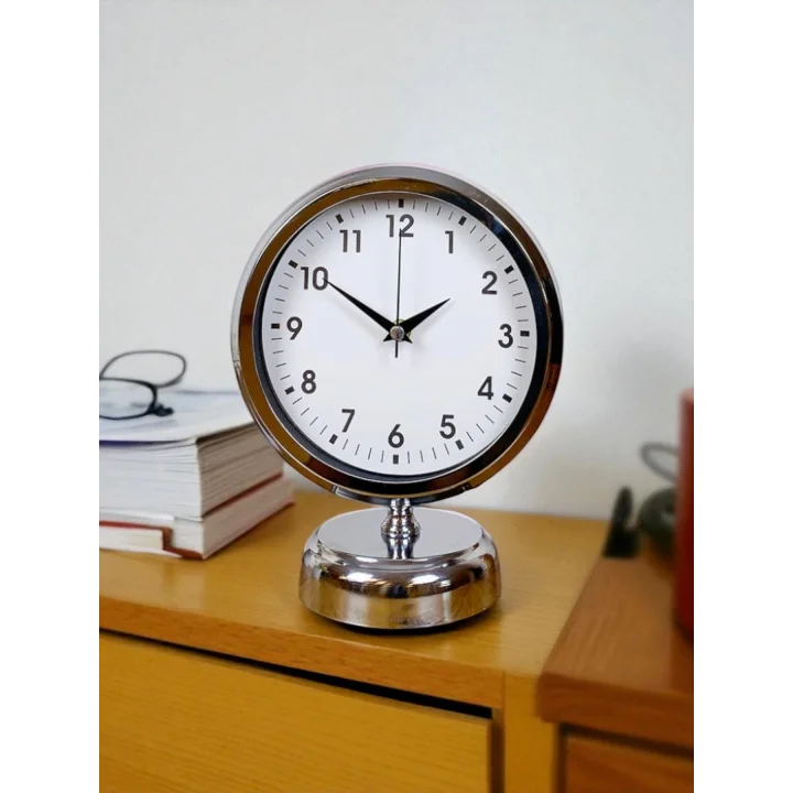 Mey İthalat® Noble Time 25 x 20 Cm Metal Krom Masa Saati