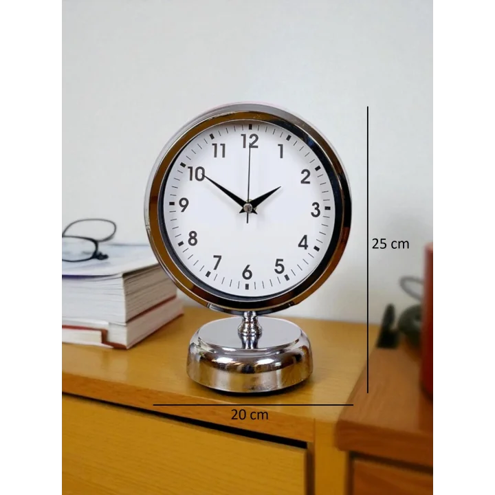 Mey İthalat® Noble Time 25 x 20 Cm Metal Krom Masa Saati