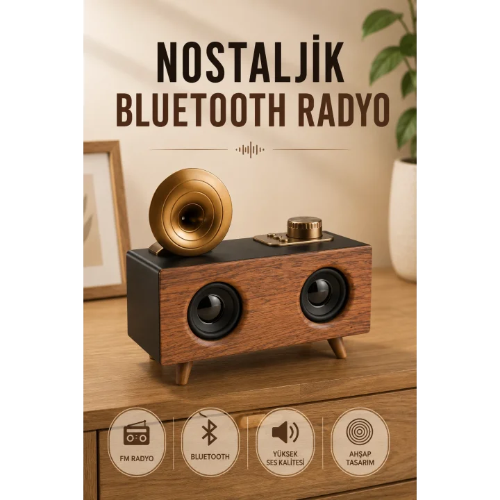 Mey İthalat® Nostaljik Radyo Bluetooth Bağlantılı Şarjlı Yüksek Ses Kaliteli