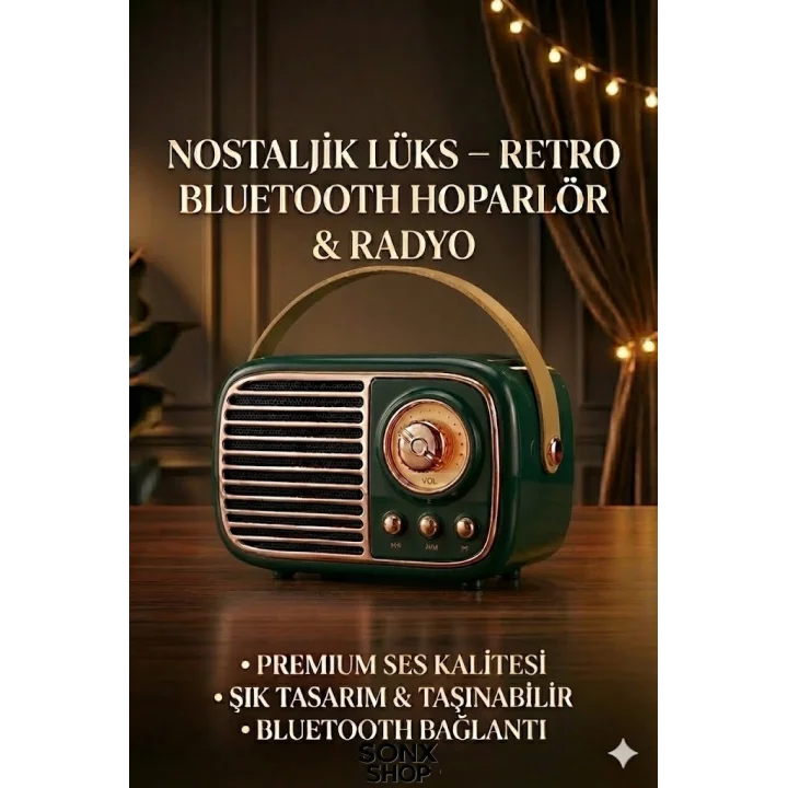 Mey İthalat®  Nostaljik Retro Bluetooth  - FM Radyo, USB ve Bluetooth Kablosuz Hoparlör