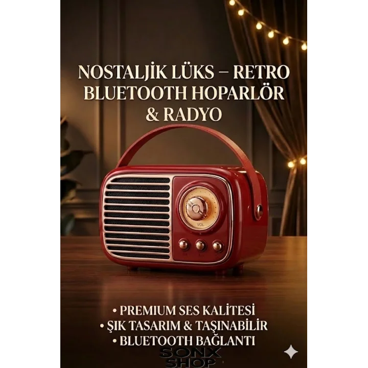 Mey İthalat®  Nostaljik Retro Bluetooth  - FM Radyo, USB ve Bluetooth Kablosuz Hoparlör