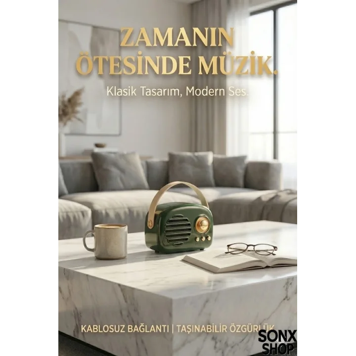 Mey İthalat®  Nostaljik Retro Bluetooth  - FM Radyo, USB ve Bluetooth Kablosuz Hoparlör