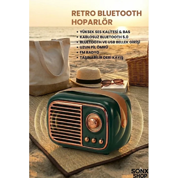 Mey İthalat®  Nostaljik Retro Bluetooth  - FM Radyo, USB ve Bluetooth Kablosuz Hoparlör