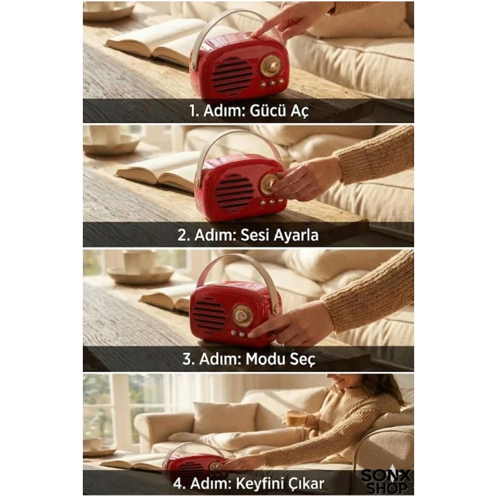 Mey İthalat® Nostaljik Retro Bluetooth Hoparlör - FM Radyo, USB ve Bluetooth Kablosuz Hoparlör