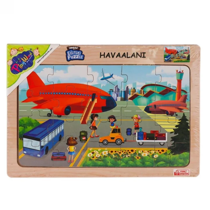 Mey İthalat®  ONY-233-234-235-236 Ahşap Eğitici Puzzle Havaalanı -Onyıl Oyuncak