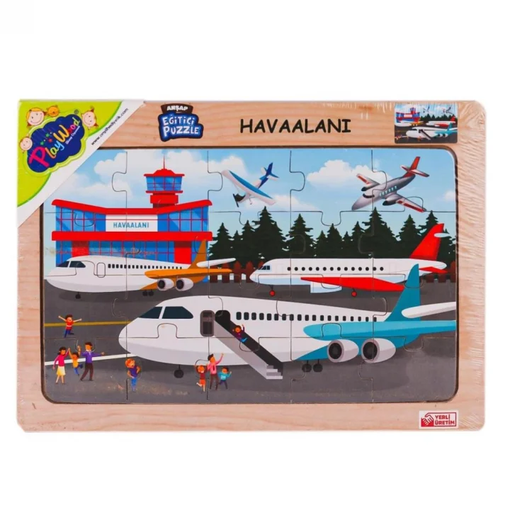 Mey İthalat®  ONY-233-234-235-236 Ahşap Eğitici Puzzle Havaalanı -Onyıl Oyuncak
