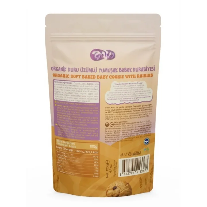 Mey İthalat® Organik Kuru Üzümlü Yumuşak Bebek Kurabiyesi 125g
