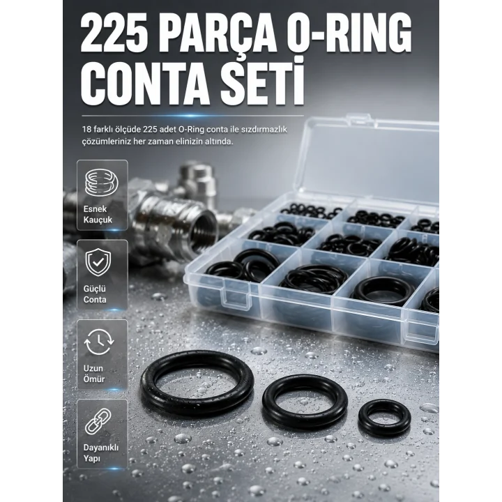 Mey İthalat® Organizer Kutulu O-Ring Conta Seti 225 Parça | Dayanıklı Kauçuk Sızdırmazlık Contaları