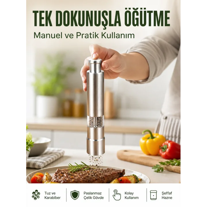 Mey İthalat® Orta Boy Kararbiber ve Tuz Öğütücü – Kolay Kullanım, Şık Tasarım Yeni Nesil
