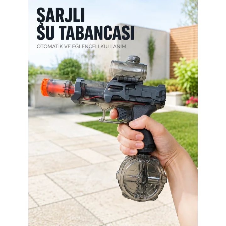 Mey İthalat® Otomatik Su Tabancası Şarjlı LED Işıklı Basınçlı Su Püskürtmeli Oyuncak