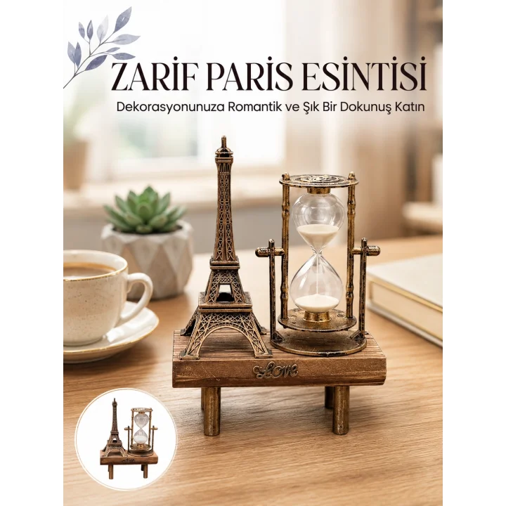 Mey İthalat® Paris Eyfel Kulesi Hediyelik Eyfel Retro Kum Saati Dekoratif Eşya Yeni Nesil