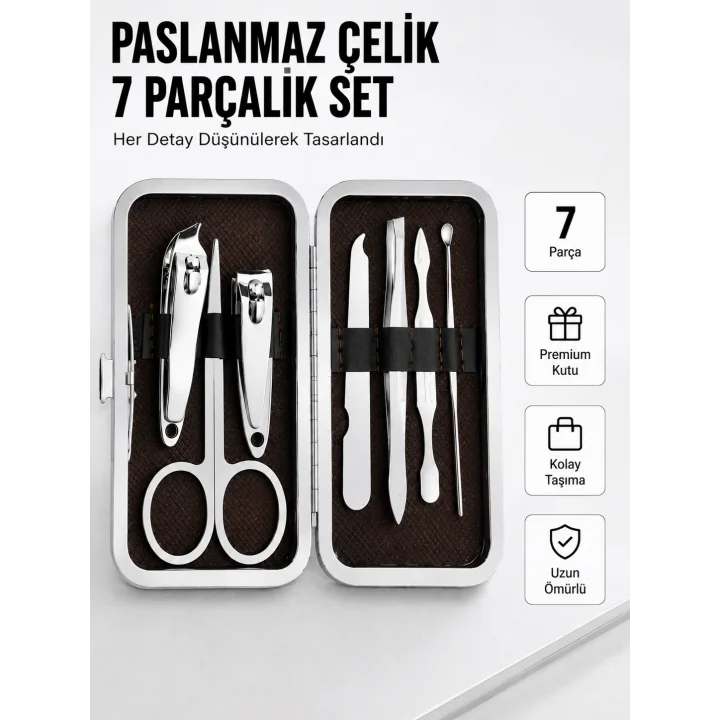 Mey İthalat® Paslanmaz Çelik Kişisel Bakım Seti – 7 Parça